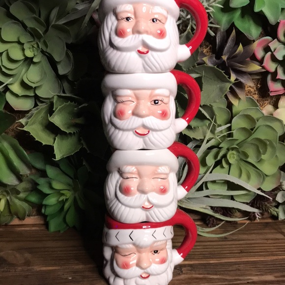 Pottery Barn Hand Painted Vintage Style Santa Claus Holiday Mugs 16oz - Set of 4 - Picture 4 of 16